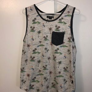 White\Gray Palm Tree and Sail printed Tank Top